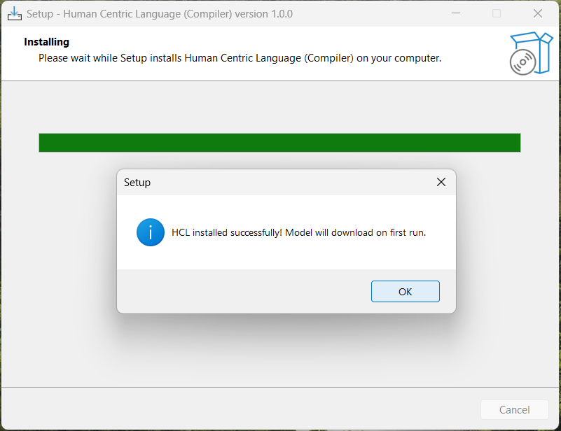 Install Success Dialog